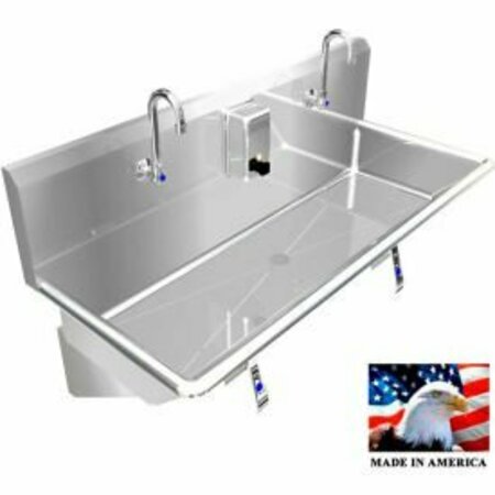 BEST SHEET METAL. BSM Inc. Stainless Steel Sink, 2 Station w/Knee Operated Faucets, Wall Mounted 48" L X 20" W X 8" D 021K48208B